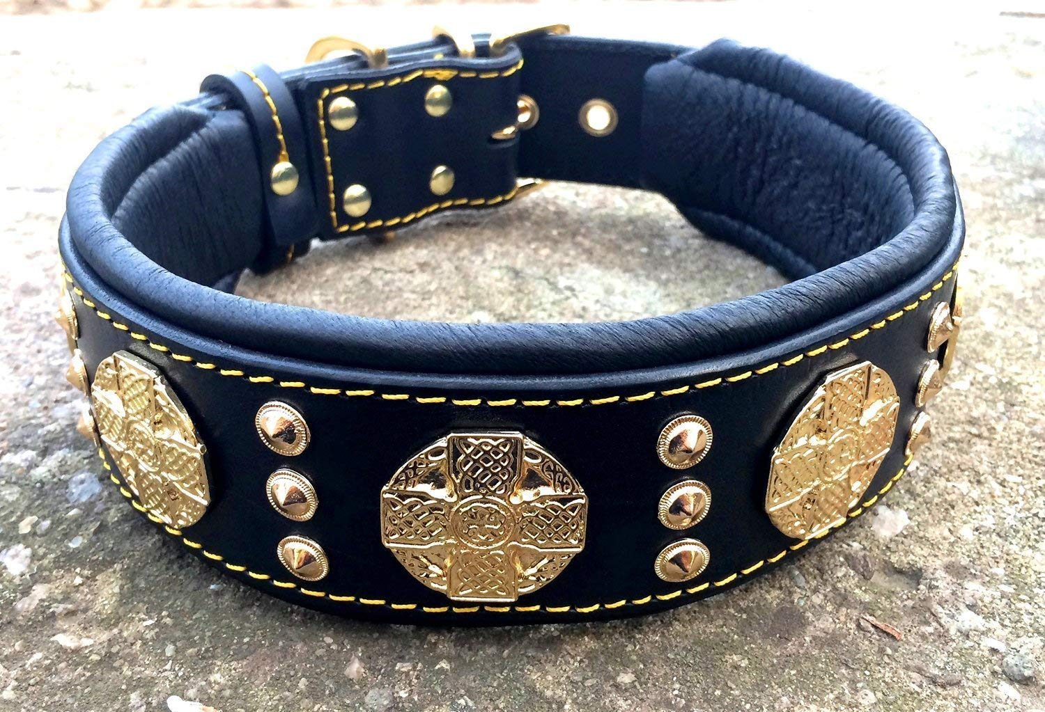 Amazon.com : Bestia Maximus Leather Dog Collar, Black and Gold